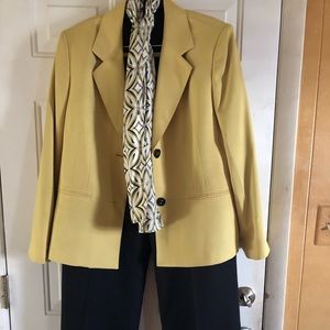 Beautiful suit with mustard yellow jacket/scarf